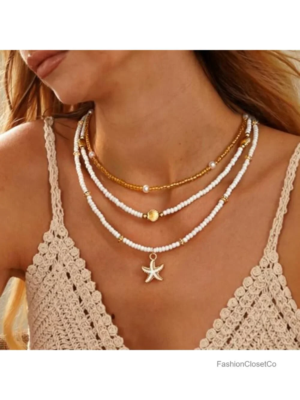 Genuine Seashell & Starfish Boho Necklace, Adjustable Summer Beach Jewelry